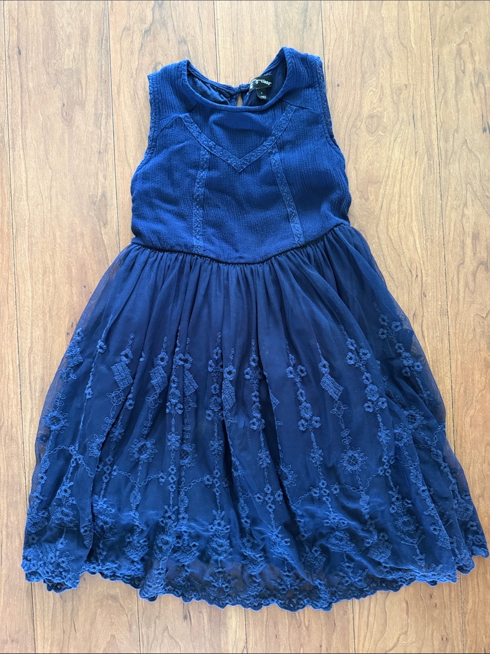 art class Navy Embroidered Tulle Dress for Girls